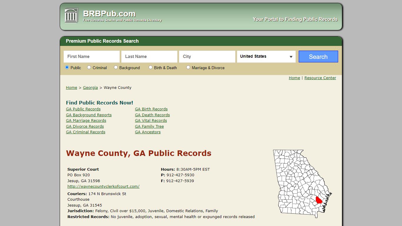 Wayne County Public Records | Search Georgia Government Databases - BRB Pub